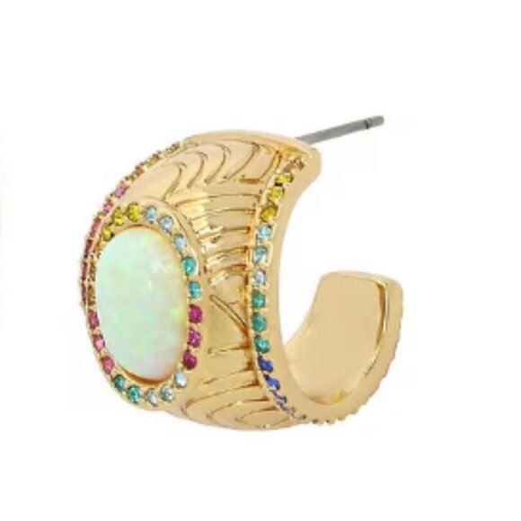 KURT GEIGER LONDON Signature Southbank Rhinestone and Opal Hoop Earrings - Picture 3 of 5